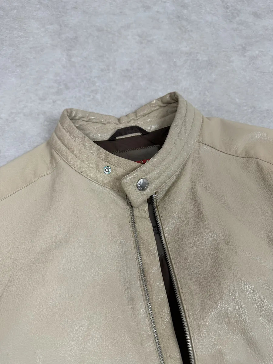 SS2000 Prada Beige Padded Biker Leather Jacket LAiIhez 9