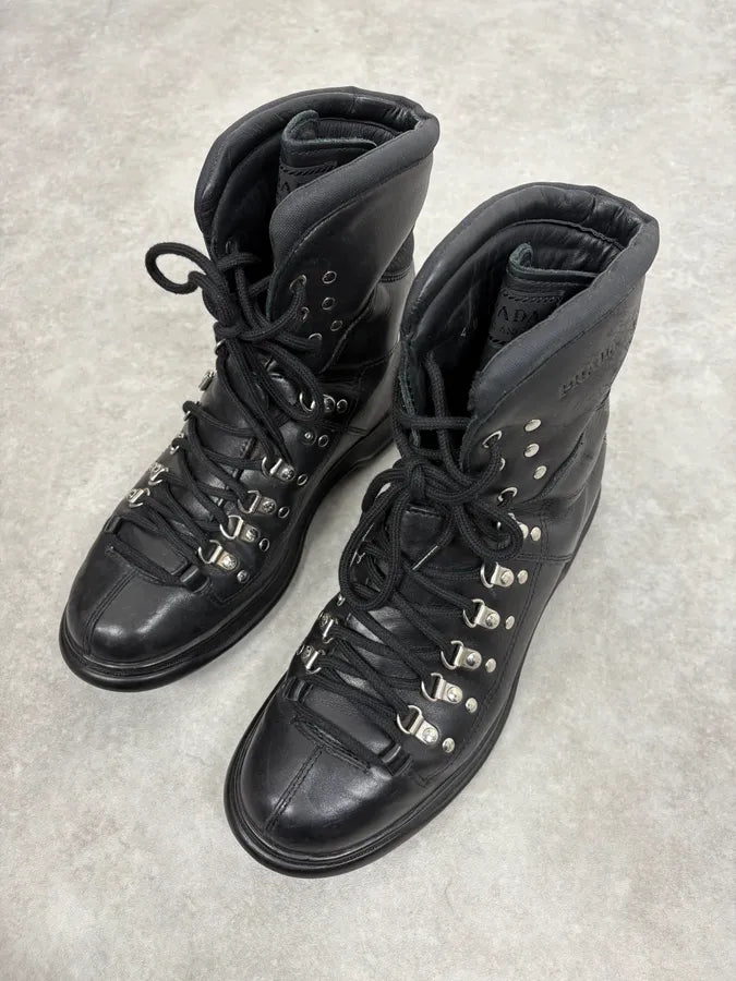 SS2000 Prada Black Leather Ankle Metallic Boots EKebyeU 2