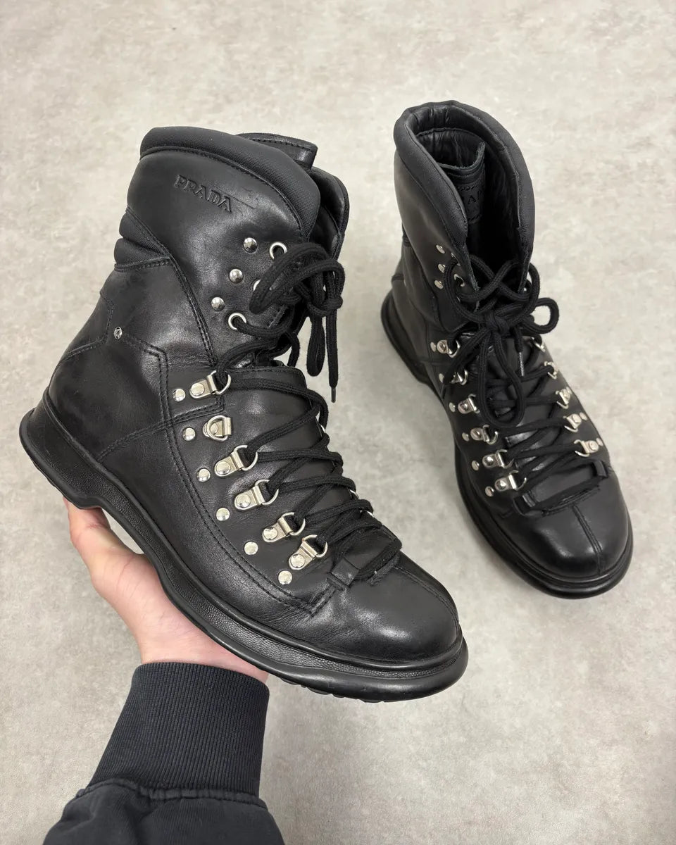 SS2000 Prada Black Leather Ankle Metallic Boots EKebyeU 0