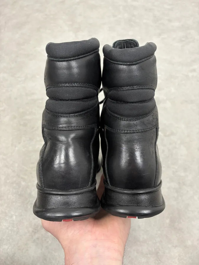 SS2000 Prada Black Leather Ankle Metallic Boots EKebyeU 6