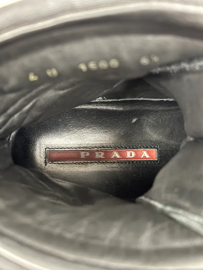 SS2000 Prada Black Leather Ankle Metallic Boots EKebyeU 10