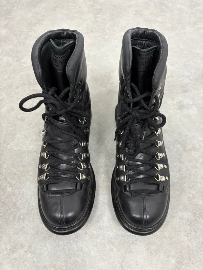 SS2000 Prada Black Leather Ankle Metallic Boots EKebyeU 1