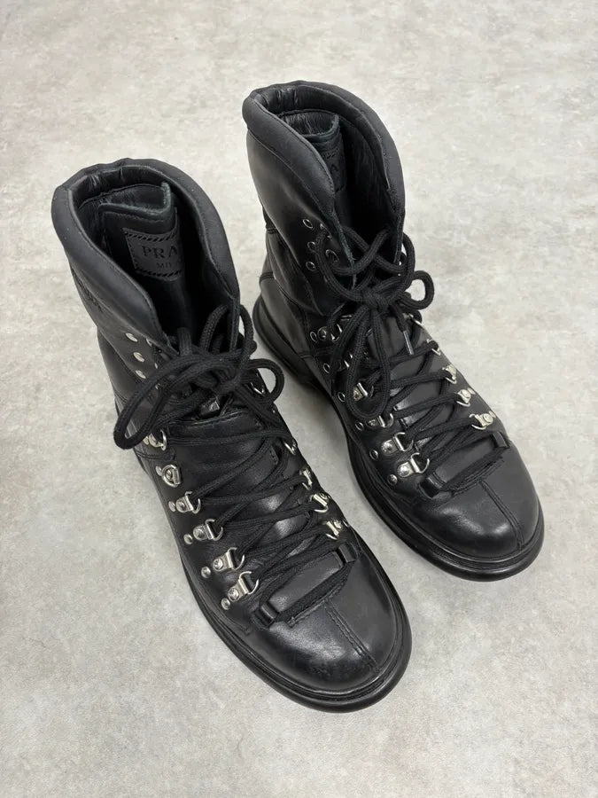 SS2000 Prada Black Leather Ankle Metallic Boots EKebyeU 3