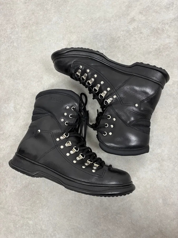 SS2000 Prada Black Leather Ankle Metallic Boots EKebyeU 5