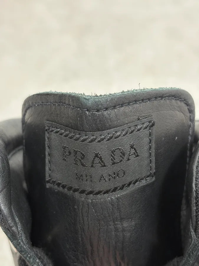 SS2000 Prada Black Leather Ankle Metallic Boots EKebyeU 8