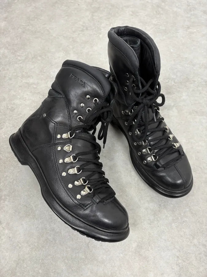 SS2000 Prada Black Leather Ankle Metallic Boots EKebyeU 4