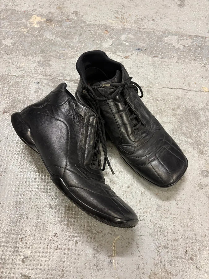 SS2000 Prada Black Leather High Sneakers ILhEUdx 4