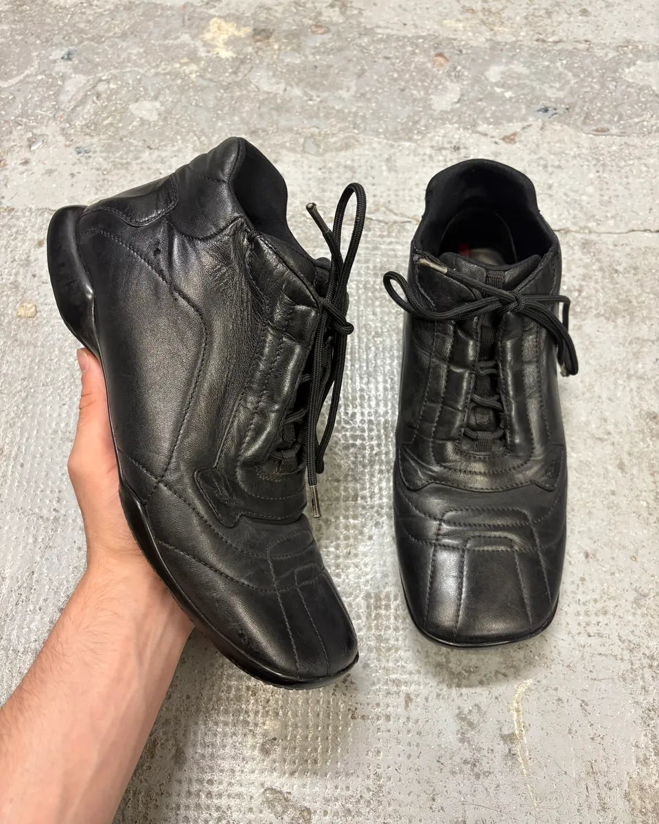 SS2000 Prada Black Leather High Sneakers ILhEUdx 0
