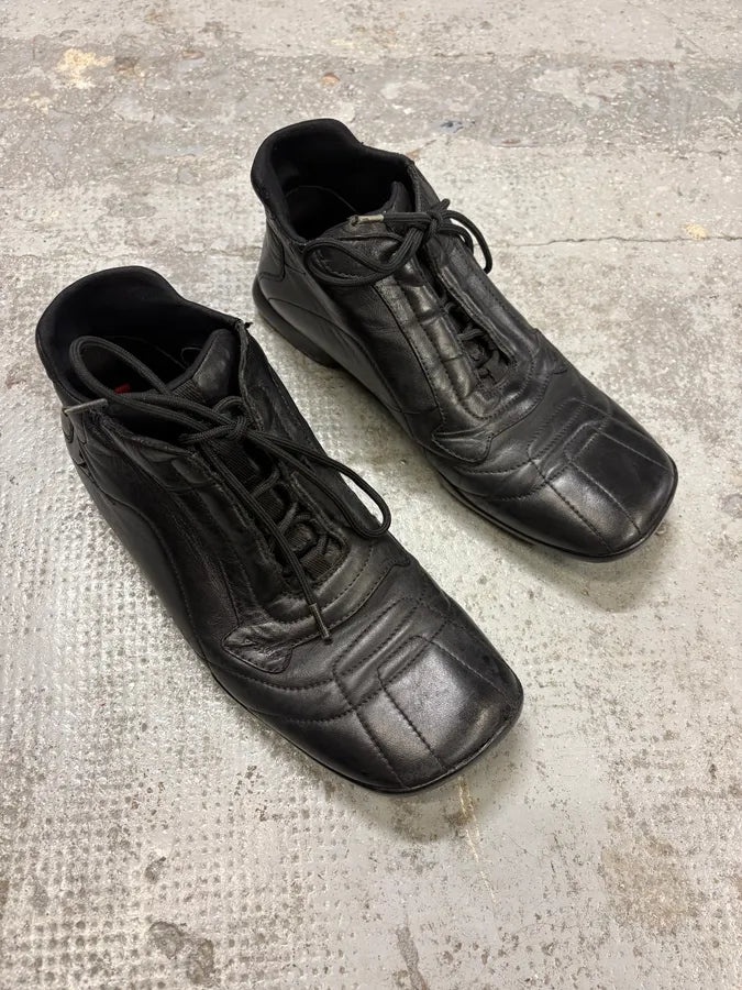 SS2000 Prada Black Leather High Sneakers ILhEUdx 3