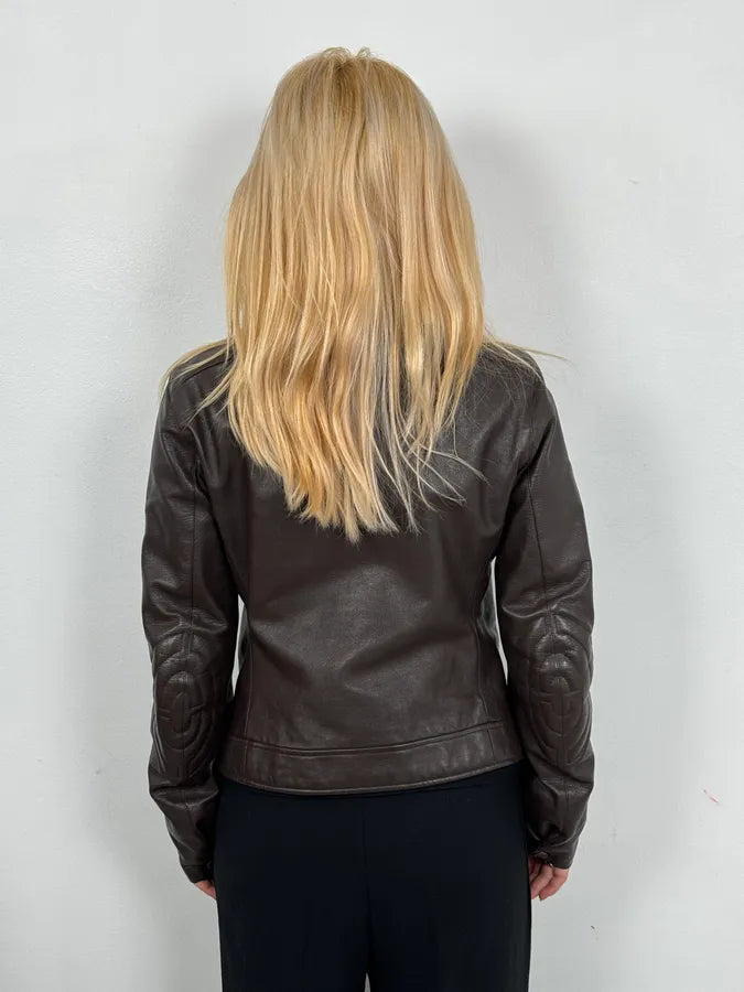 SS2000 Prada Brown Padded Biker Leather Jacket YwwjEuH 2