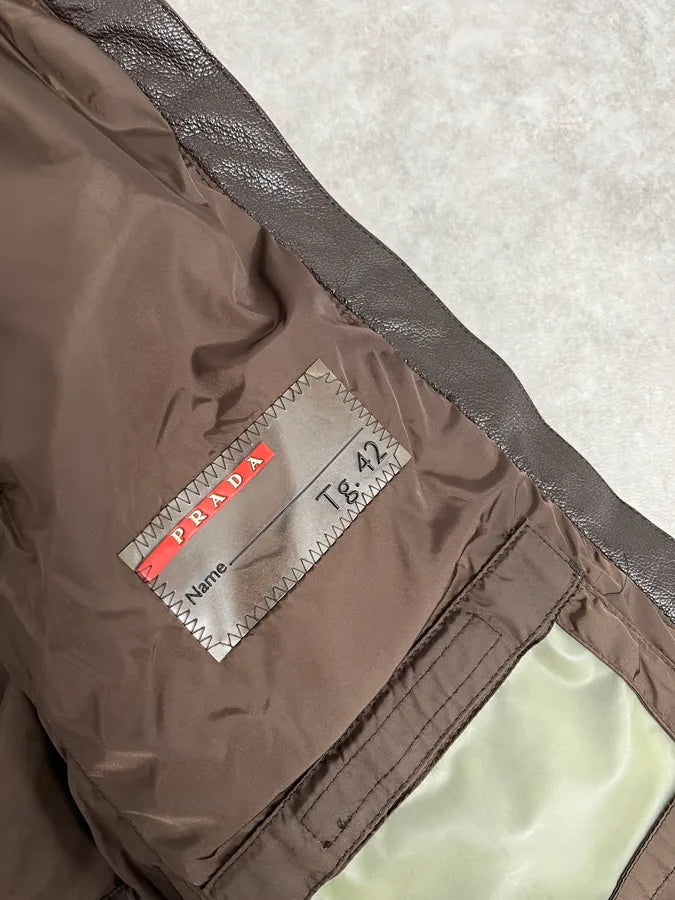 SS2000 Prada Brown Padded Biker Leather Jacket YwwjEuH 10
