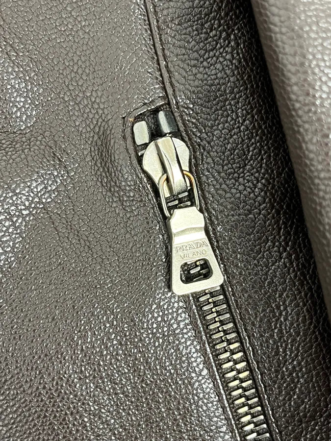 SS2000 Prada Brown Padded Biker Leather Jacket YwwjEuH 8