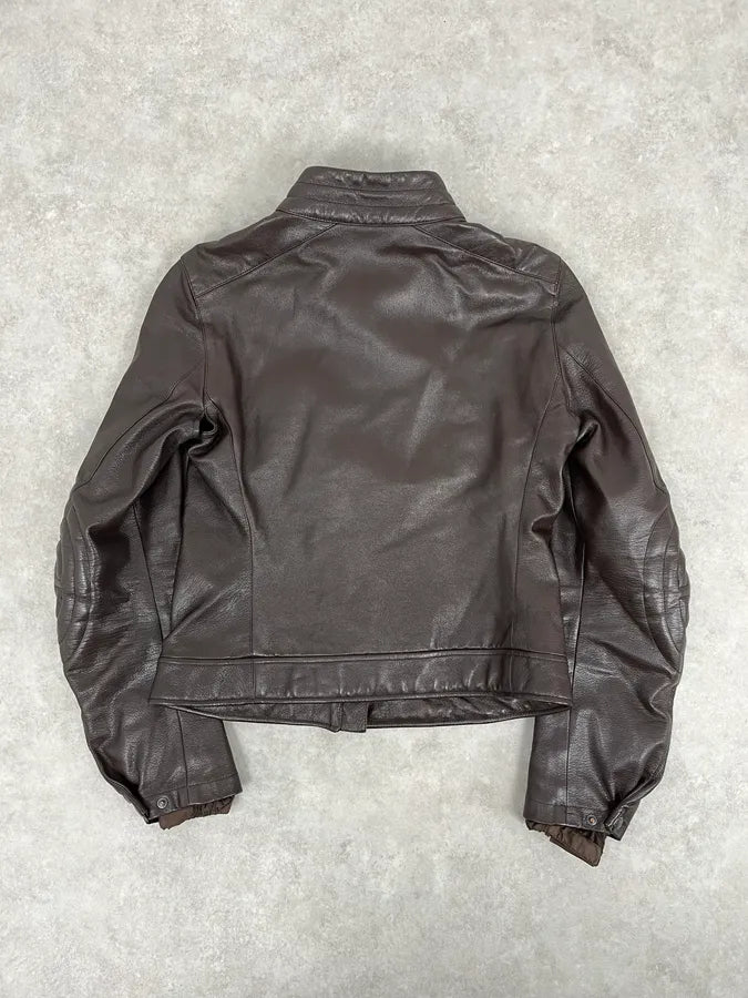 SS2000 Prada Brown Padded Biker Leather Jacket YwwjEuH 6