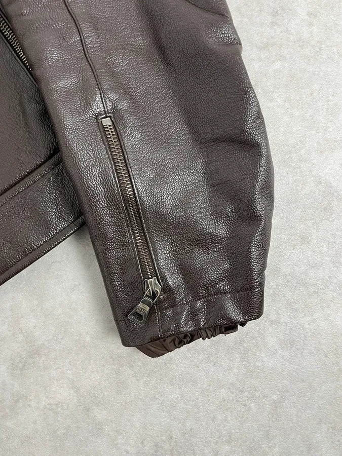 SS2000 Prada Brown Padded Biker Leather Jacket YwwjEuH 5