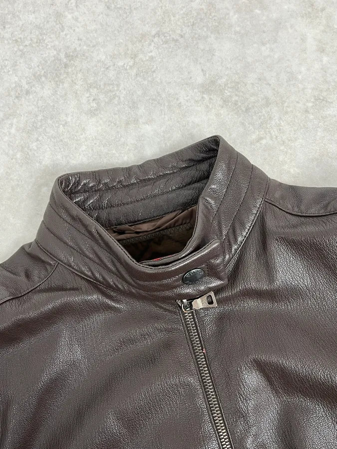 SS2000 Prada Brown Padded Biker Leather Jacket YwwjEuH 4