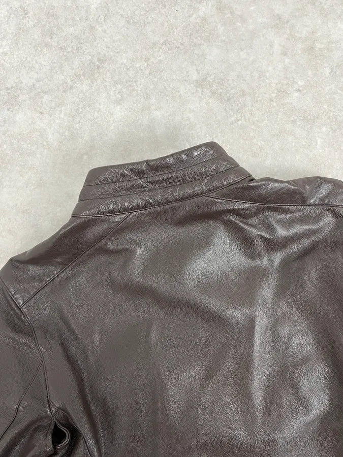 SS2000 Prada Brown Padded Biker Leather Jacket YwwjEuH 7