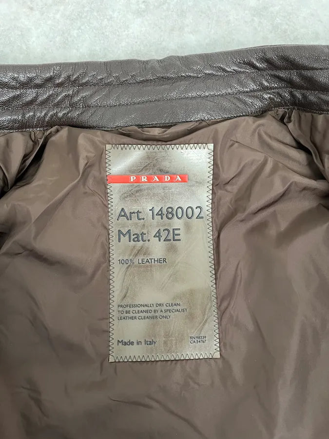 SS2000 Prada Brown Padded Biker Leather Jacket YwwjEuH 11
