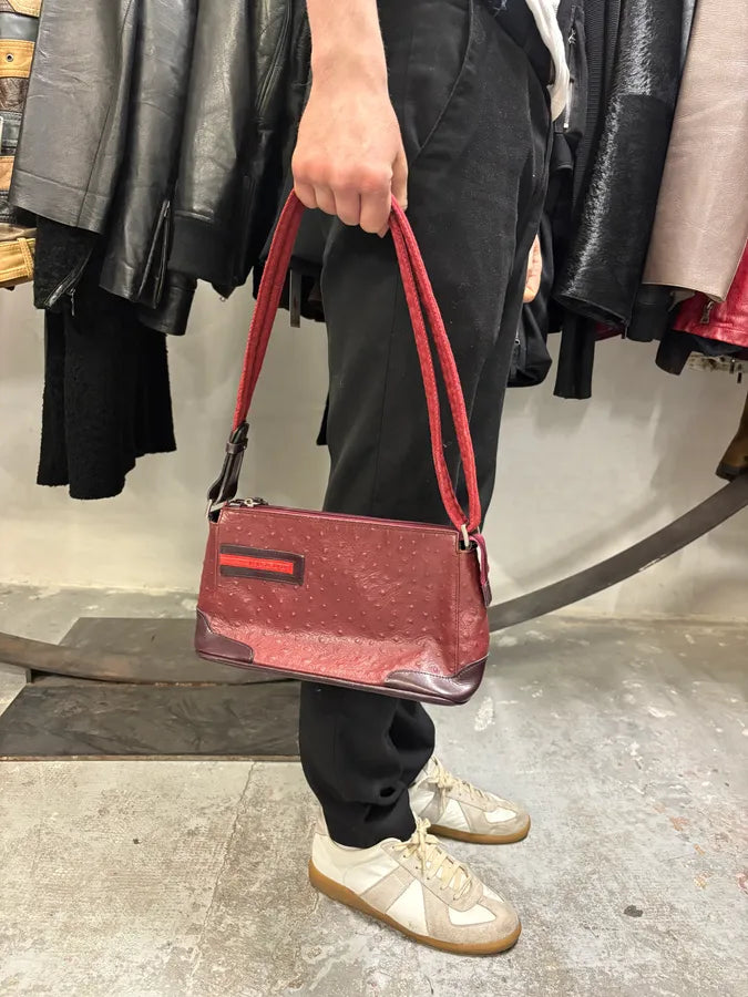 SS2000 Prada Burgundy Ostrich Leather Handle Bag pInxGea 2