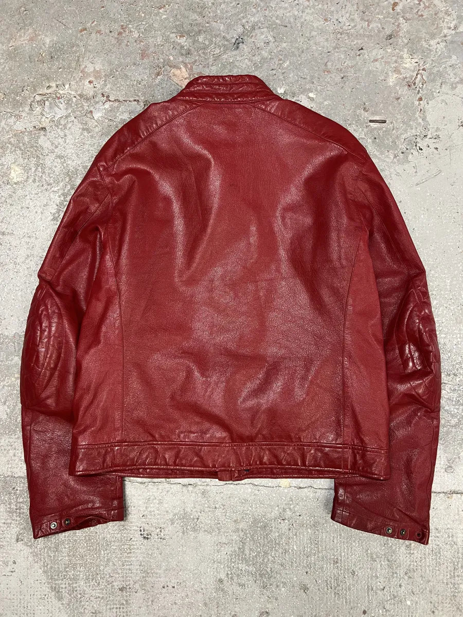 SS2000 Prada Padded Biker Red Leather Jacket (L) 1