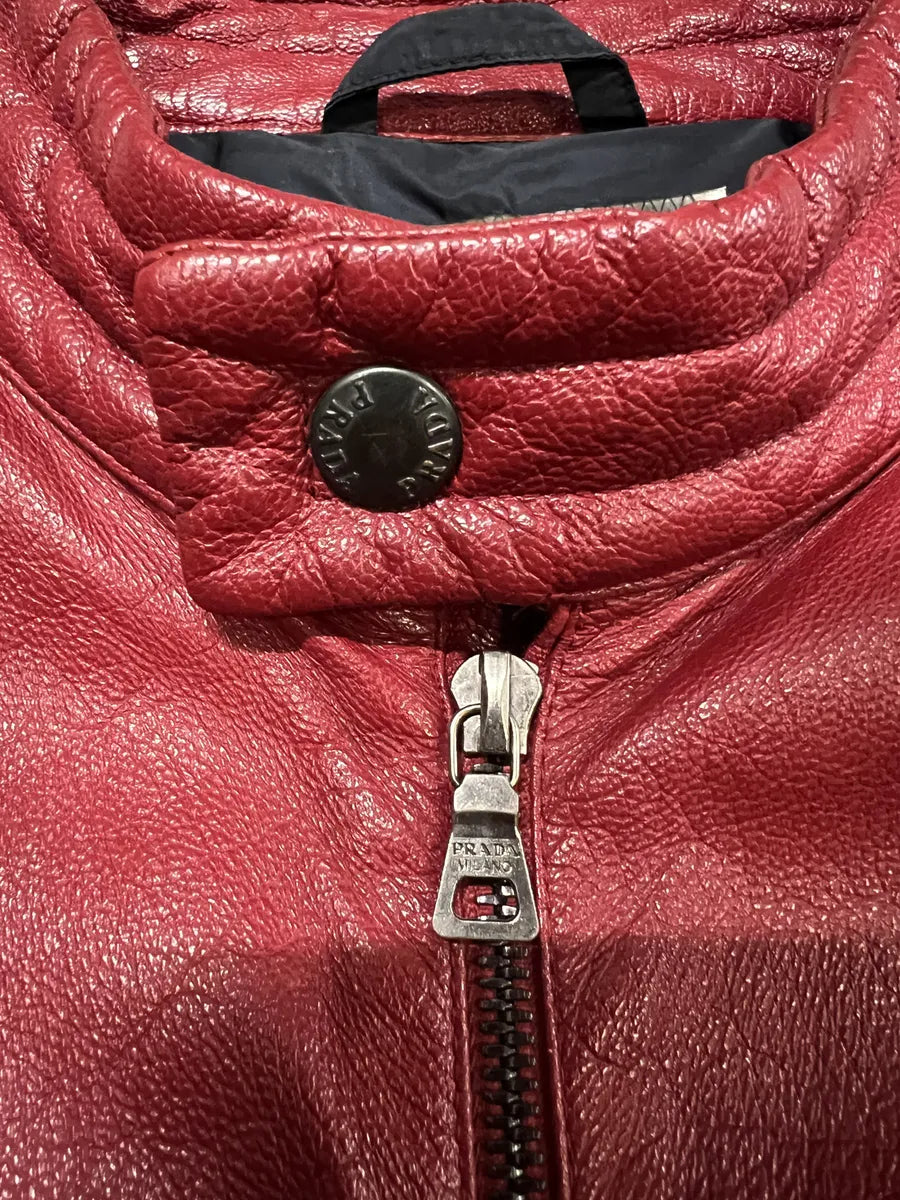 SS2000 Prada Padded Biker Red Leather Jacket (L) 10