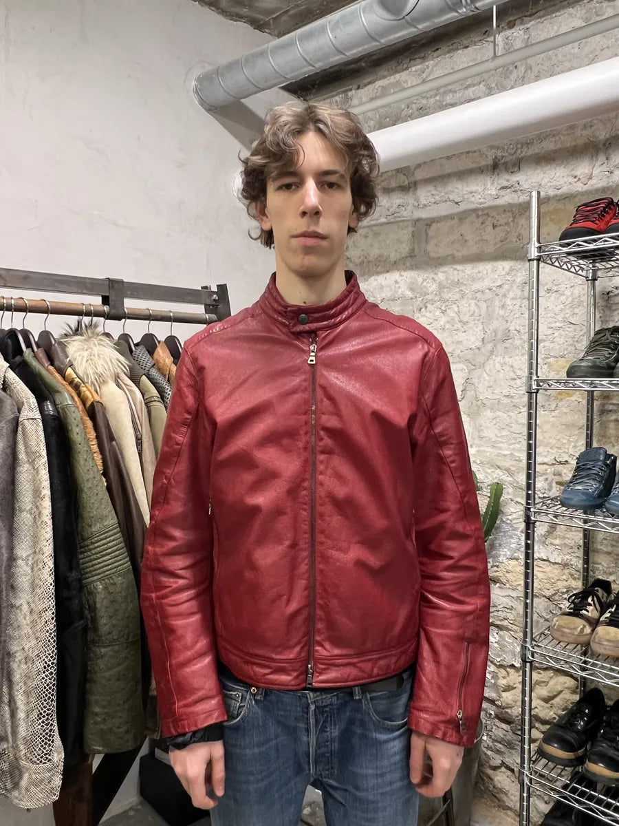 SS2000 Prada Padded Biker Red Leather Jacket (L) 2