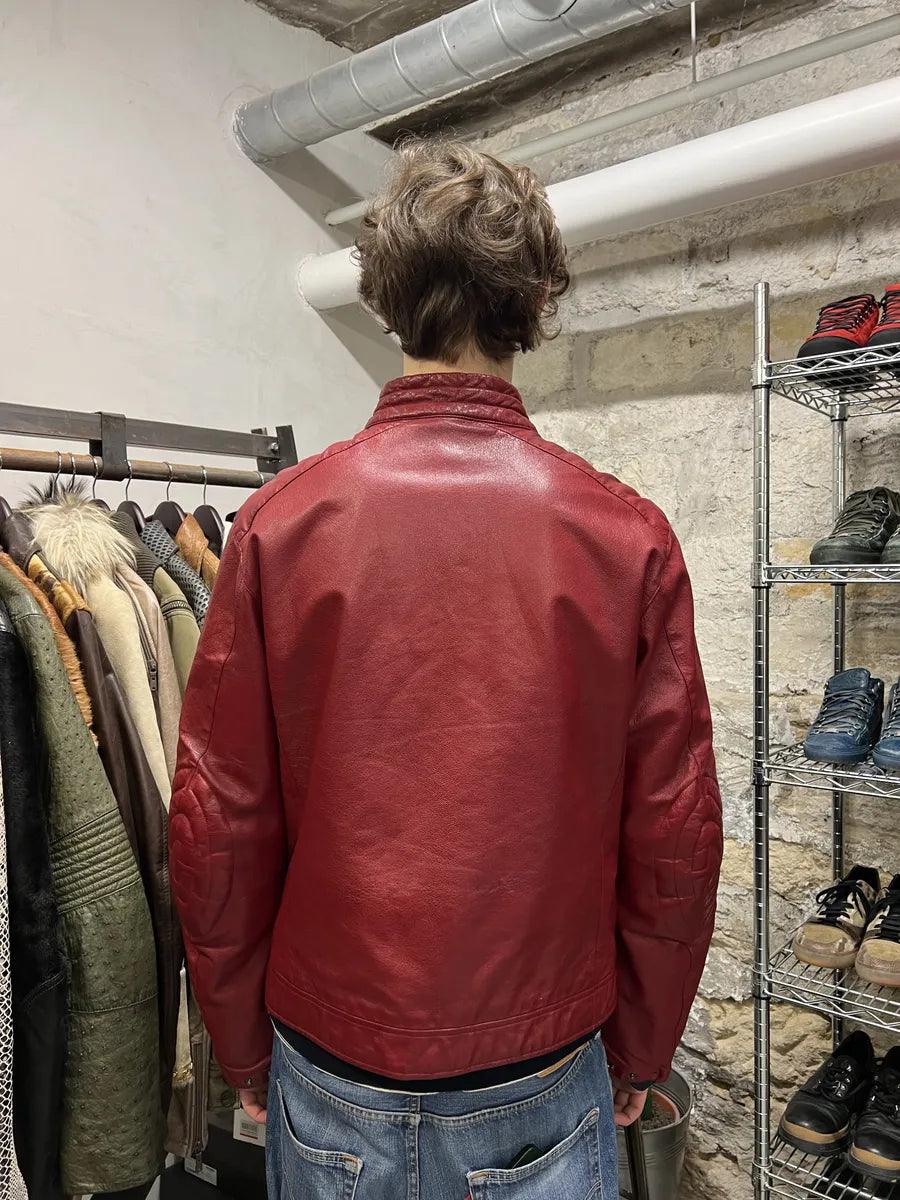 SS2000 Prada Padded Biker Red Leather Jacket (L) 3