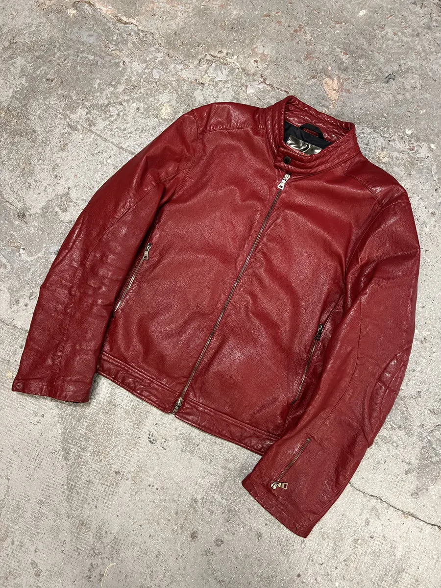 SS2000 Prada Padded Biker Red Leather Jacket (L) 5