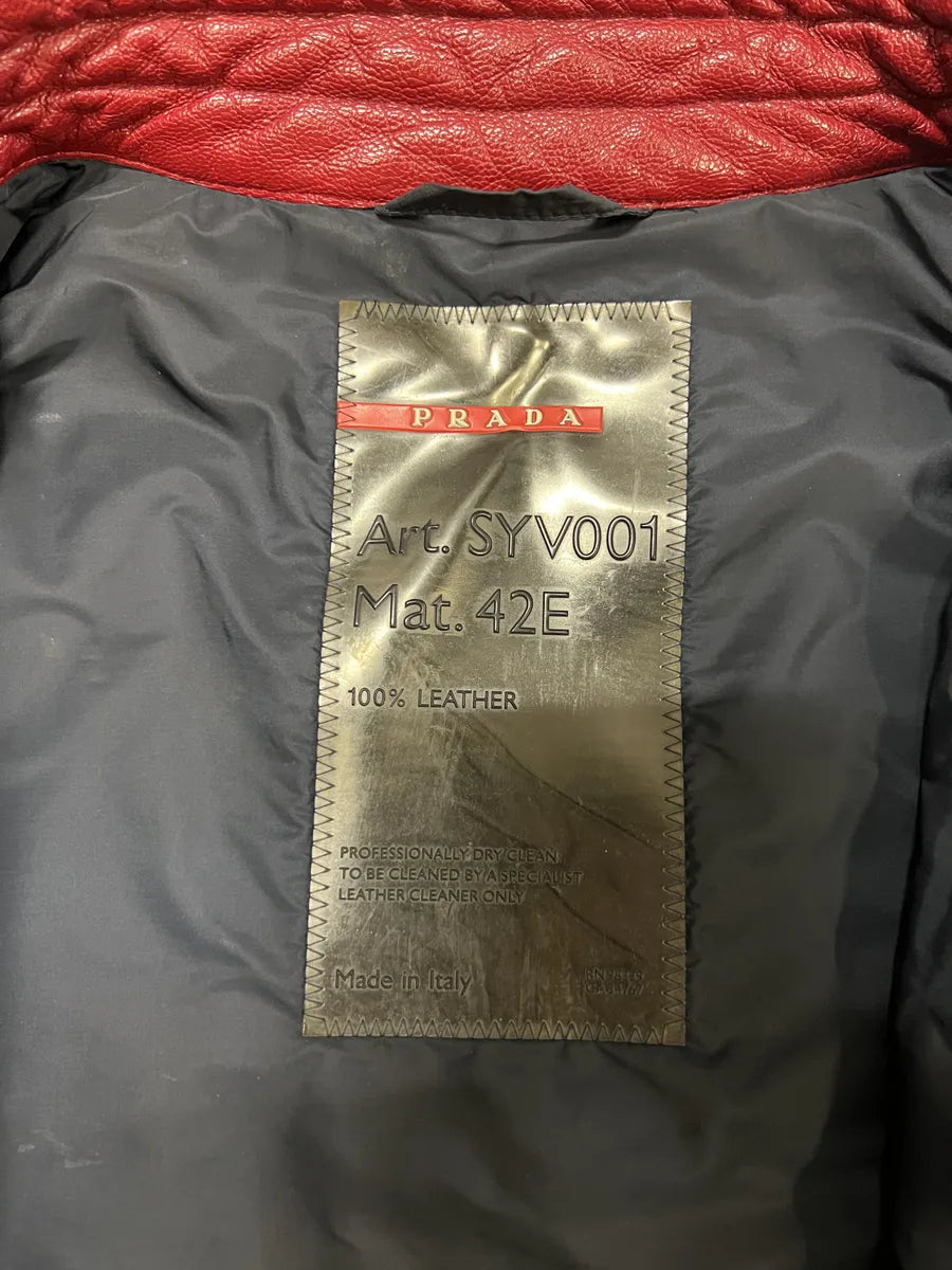 SS2000 Prada Padded Biker Red Leather Jacket (L) 9