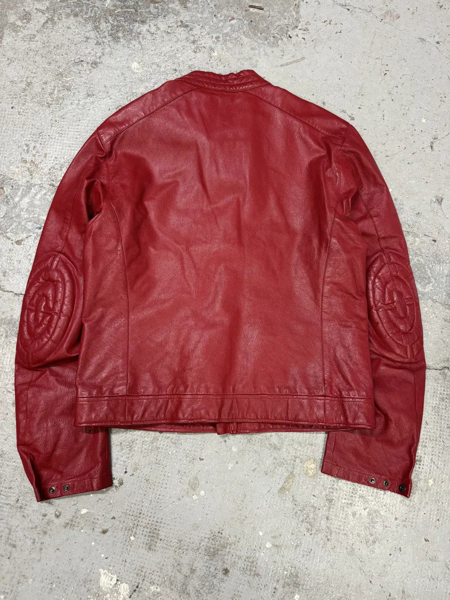 SS2000 Prada Red Biker Padded Leather Jacket aNQtcbP 1