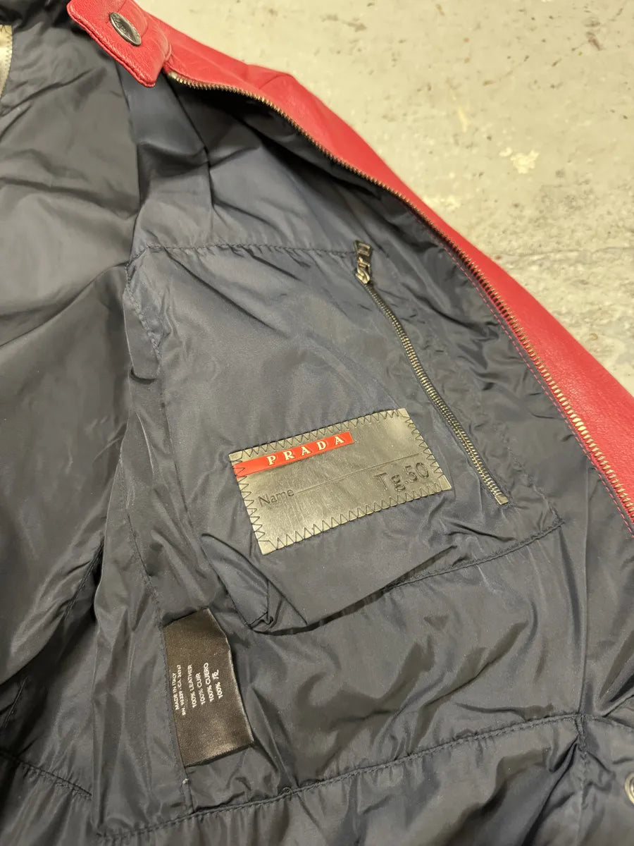 SS2000 Prada Red Biker Padded Leather Jacket aNQtcbP 11