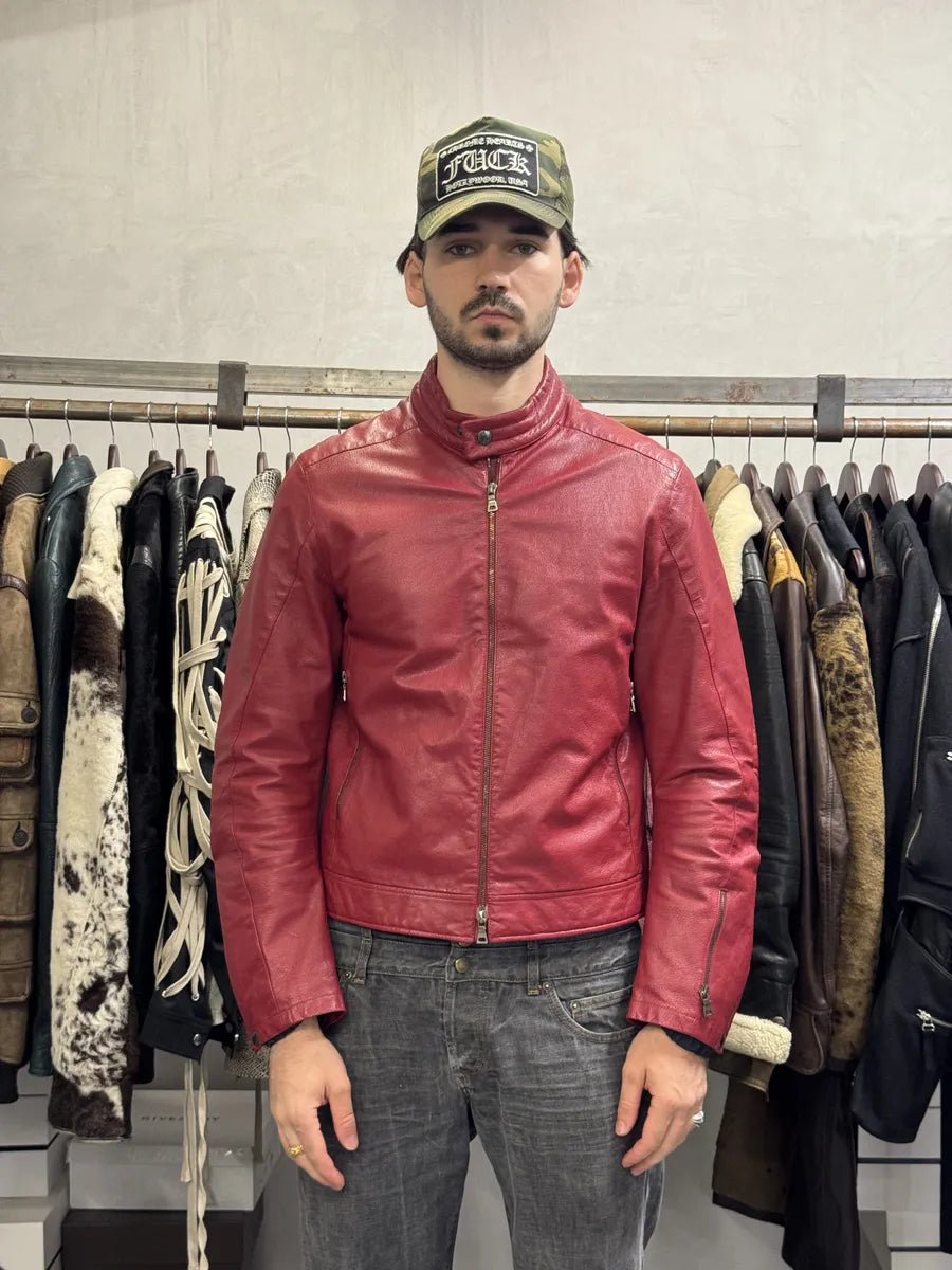 SS2000 Prada Red Biker Padded Leather Jacket aNQtcbP 2