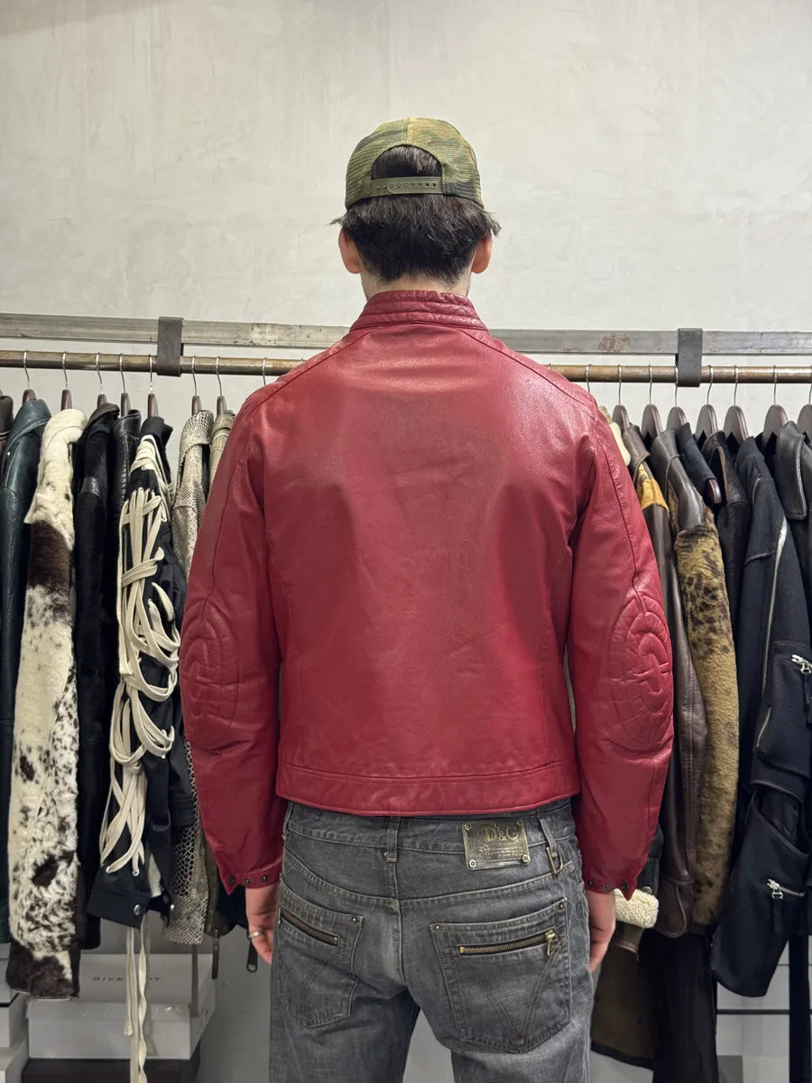 SS2000 Prada Red Biker Padded Leather Jacket aNQtcbP 3