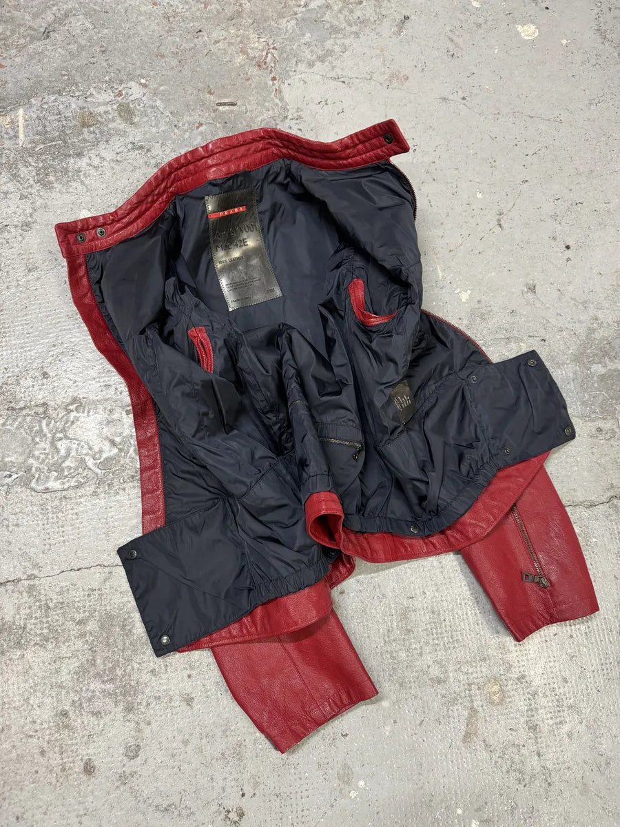 SS2000 Prada Red Biker Padded Leather Jacket aNQtcbP 5