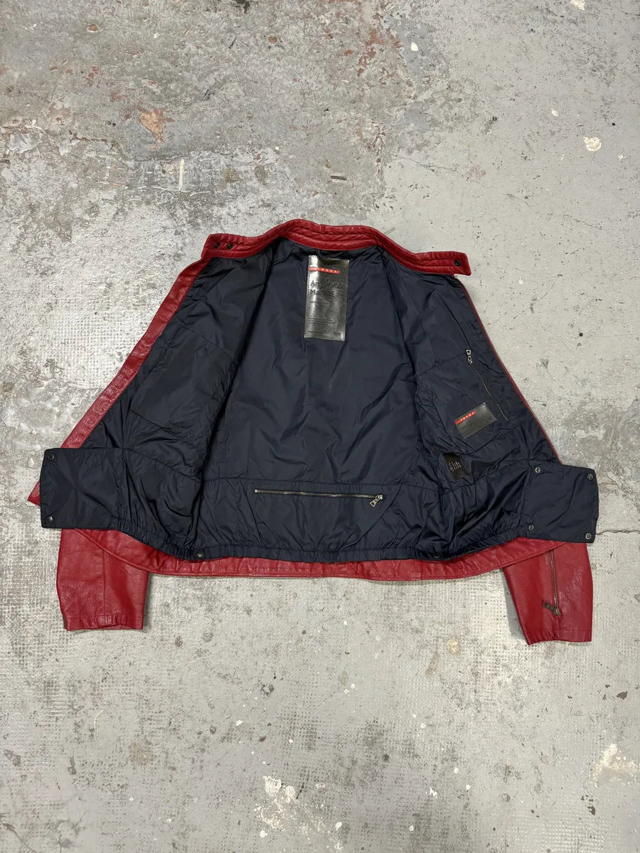 SS2000 Prada Red Biker Padded Leather Jacket aNQtcbP 6