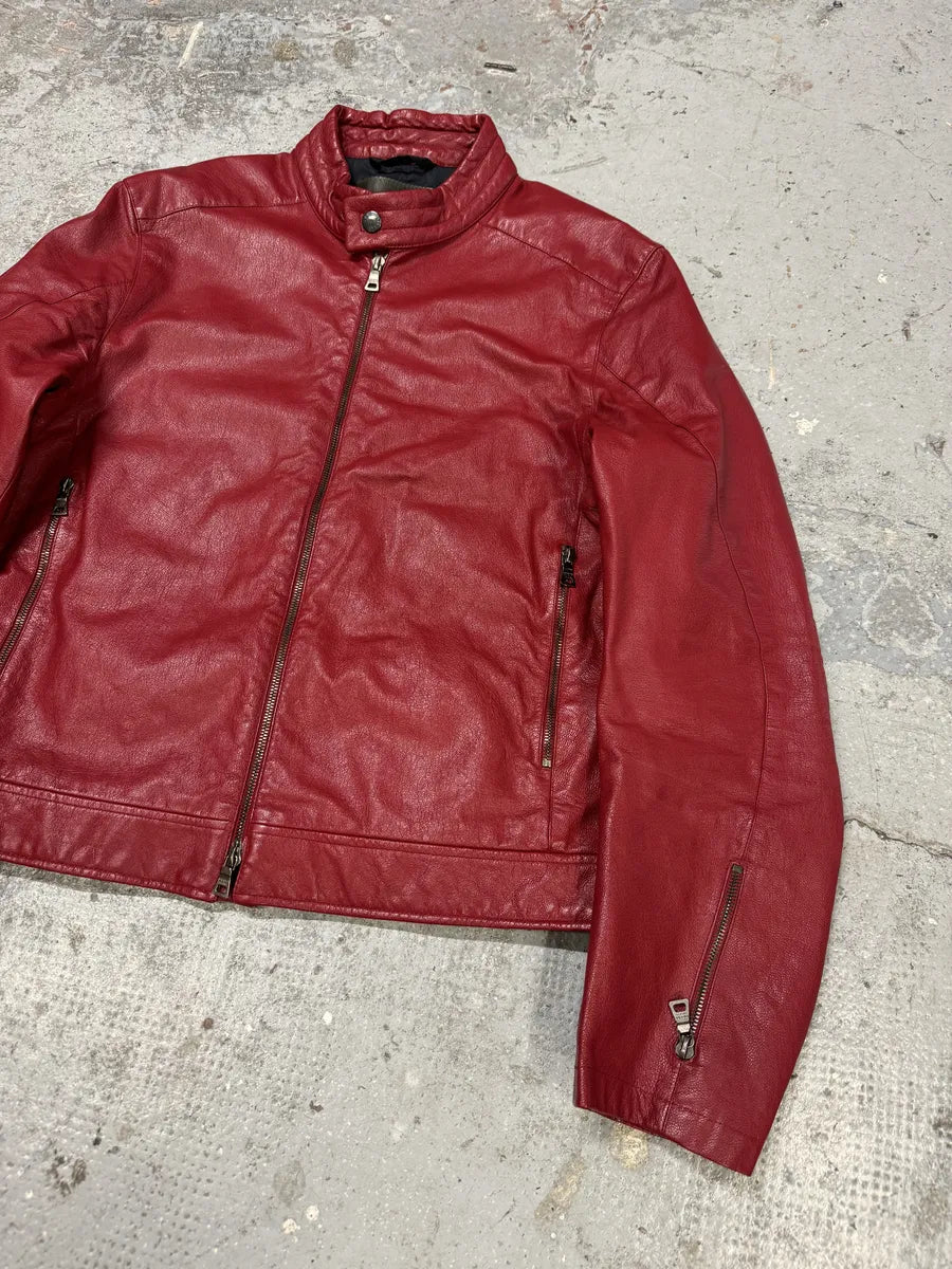 SS2000 Prada Red Biker Padded Leather Jacket aNQtcbP 7