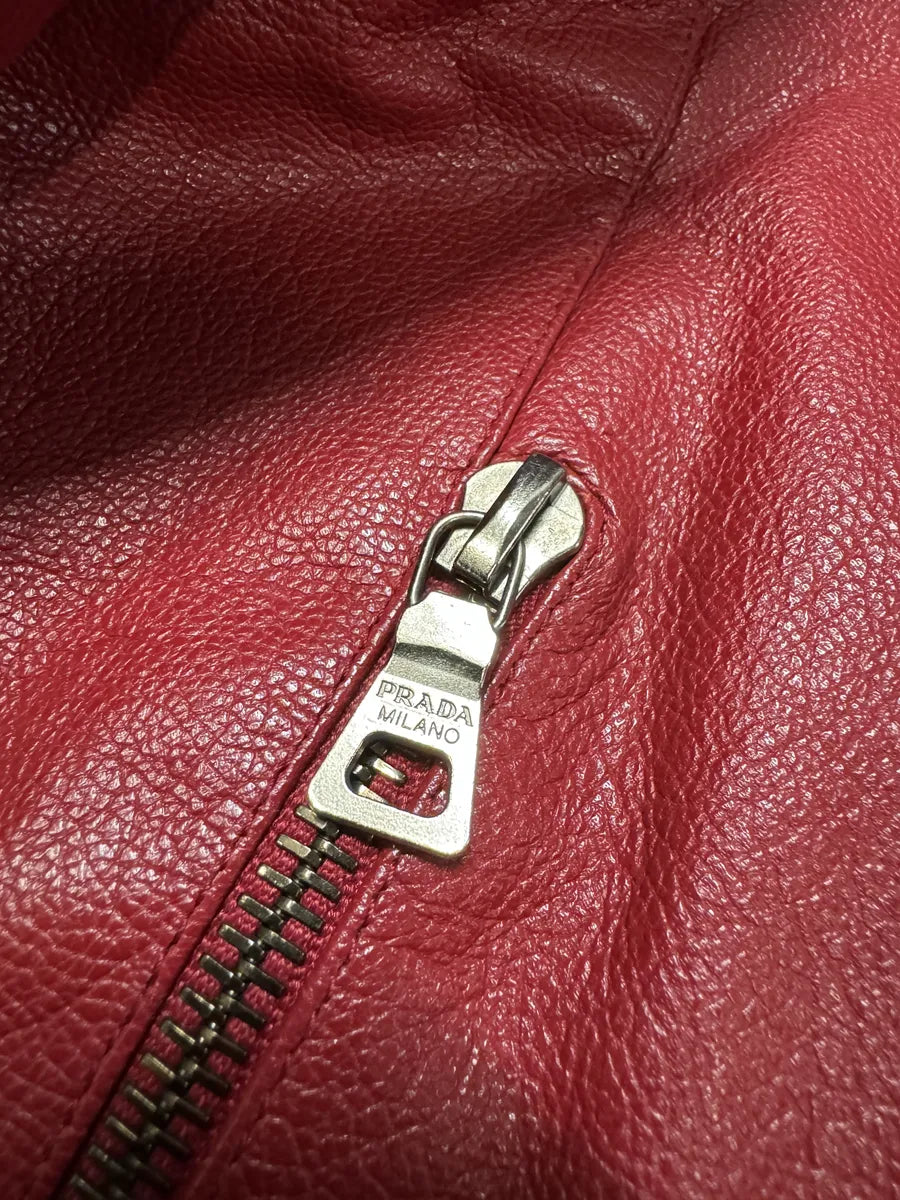 SS2000 Prada Red Biker Padded Leather Jacket aNQtcbP 8