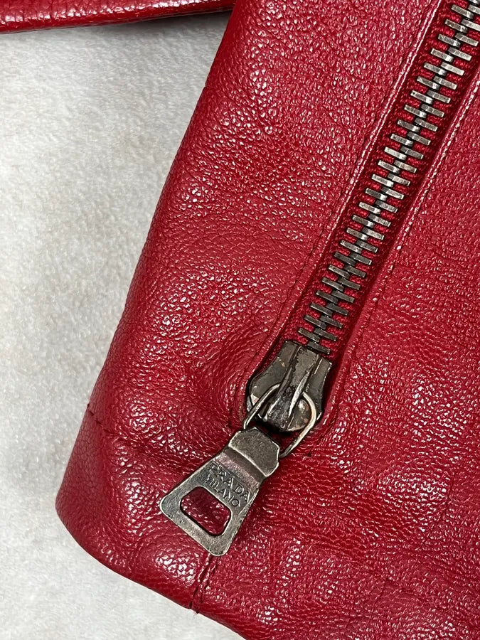SS2000 Prada Red Biker Padded Leather Jacket sptLKNo 5