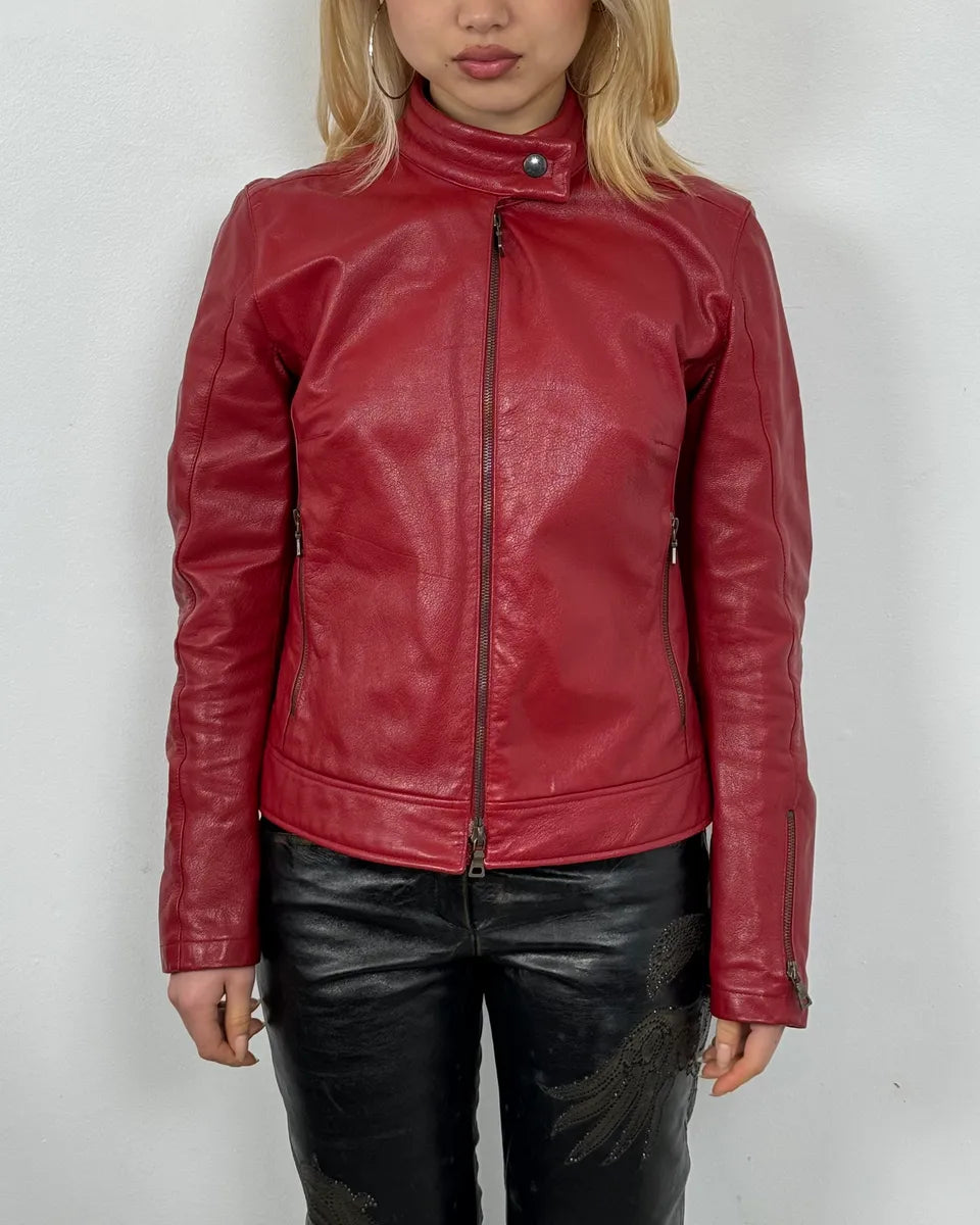 SS2000 Prada Red Biker Padded Leather Jacket sptLKNo 1