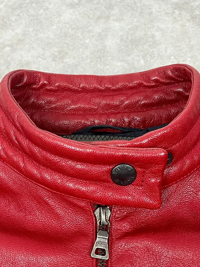 SS2000 Prada Red Biker Padded Leather Jacket sptLKNo 4