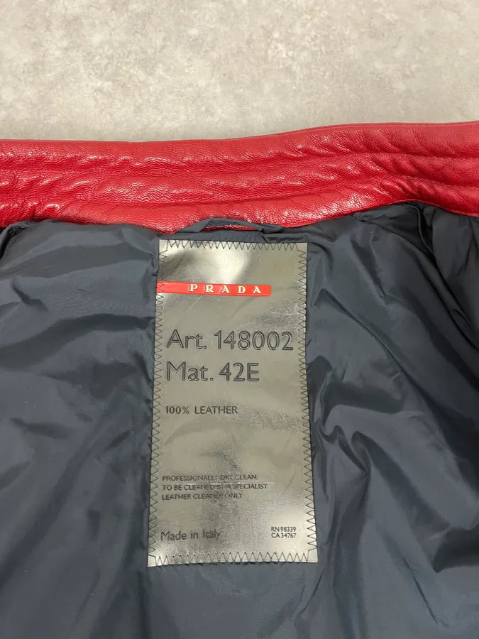 SS2000 Prada Red Biker Padded Leather Jacket sptLKNo 12