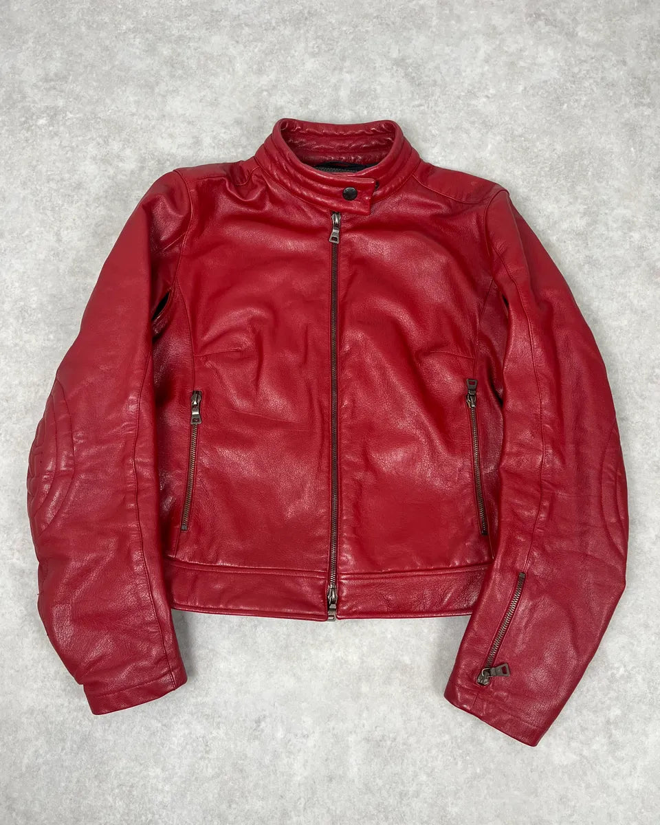 SS2000 Prada Red Biker Padded Leather Jacket sptLKNo 0