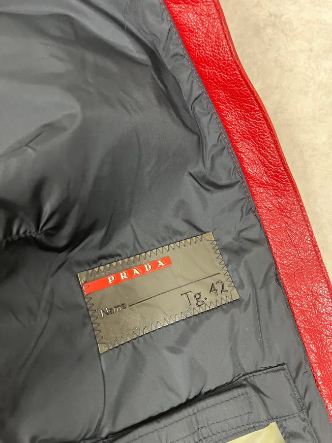 SS2000 Prada Red Biker Padded Leather Jacket sptLKNo 11
