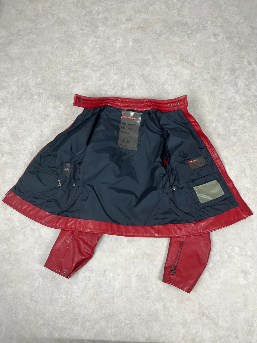 SS2000 Prada Red Biker Padded Leather Jacket sptLKNo 8