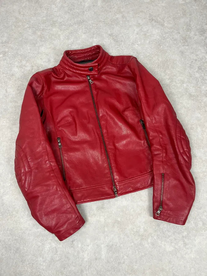 SS2000 Prada Red Biker Padded Leather Jacket sptLKNo 3