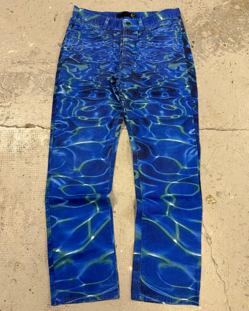 SS2001  Cavalli Blue Ocean Waves Reflection Pants (S) BhHbOCW 0