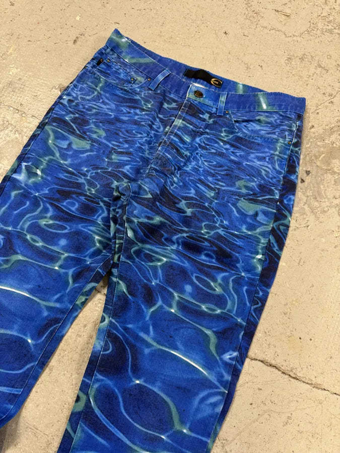 SS2001  Cavalli Blue Ocean Waves Reflection Pants (S) BhHbOCW 1