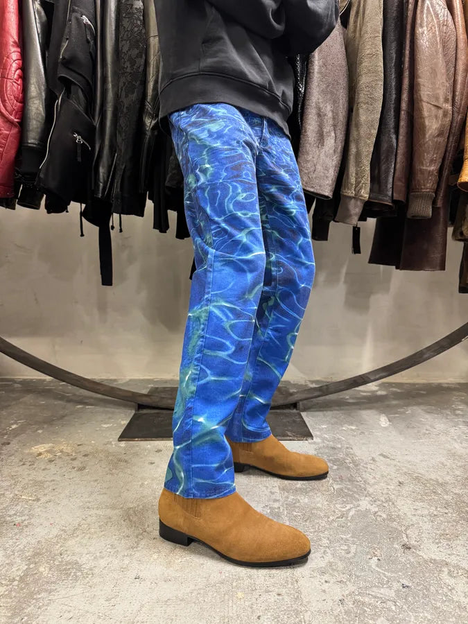 SS2001  Cavalli Blue Ocean Waves Reflection Pants (S) BhHbOCW 2