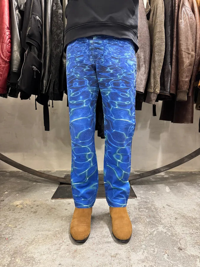 SS2001  Cavalli Blue Ocean Waves Reflection Pants (S) BhHbOCW 4