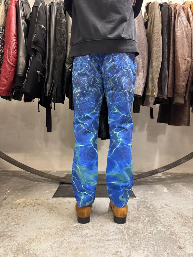 SS2001  Cavalli Blue Ocean Waves Reflection Pants (S) BhHbOCW 5