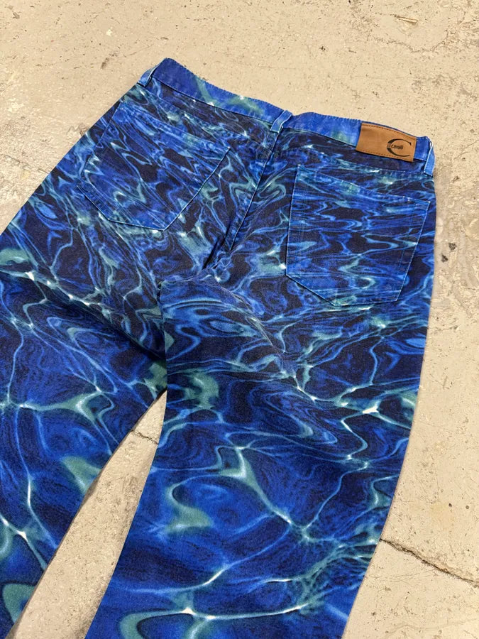 SS2001  Cavalli Blue Ocean Waves Reflection Pants (S) BhHbOCW 6